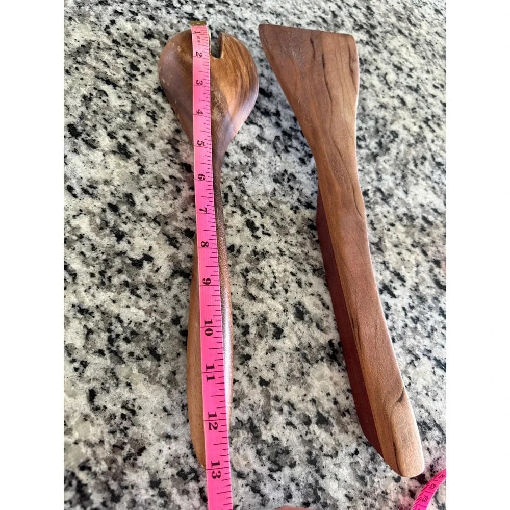 Handcrafted Wooden Kitchen Set of 2 Salad Spoon Spatula Rustic Artisan Wood